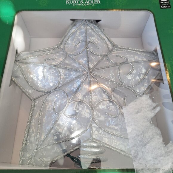 Kurt Adler 10 Light Trimmed Metal Capiz Look Star Tree Topper Silver - Picture 3 of 11
